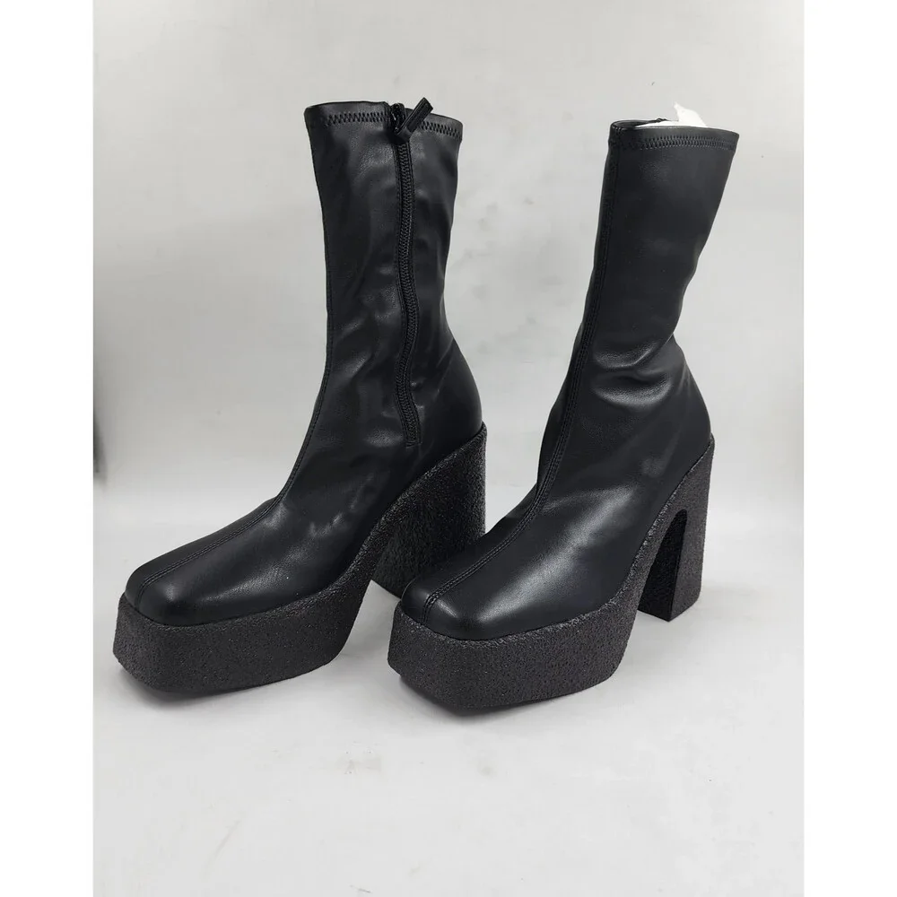 Stella McCartney Skyla Stretch Chunky Ankle Boots Women's Black Side Zip Closure - Picture 3 of 15